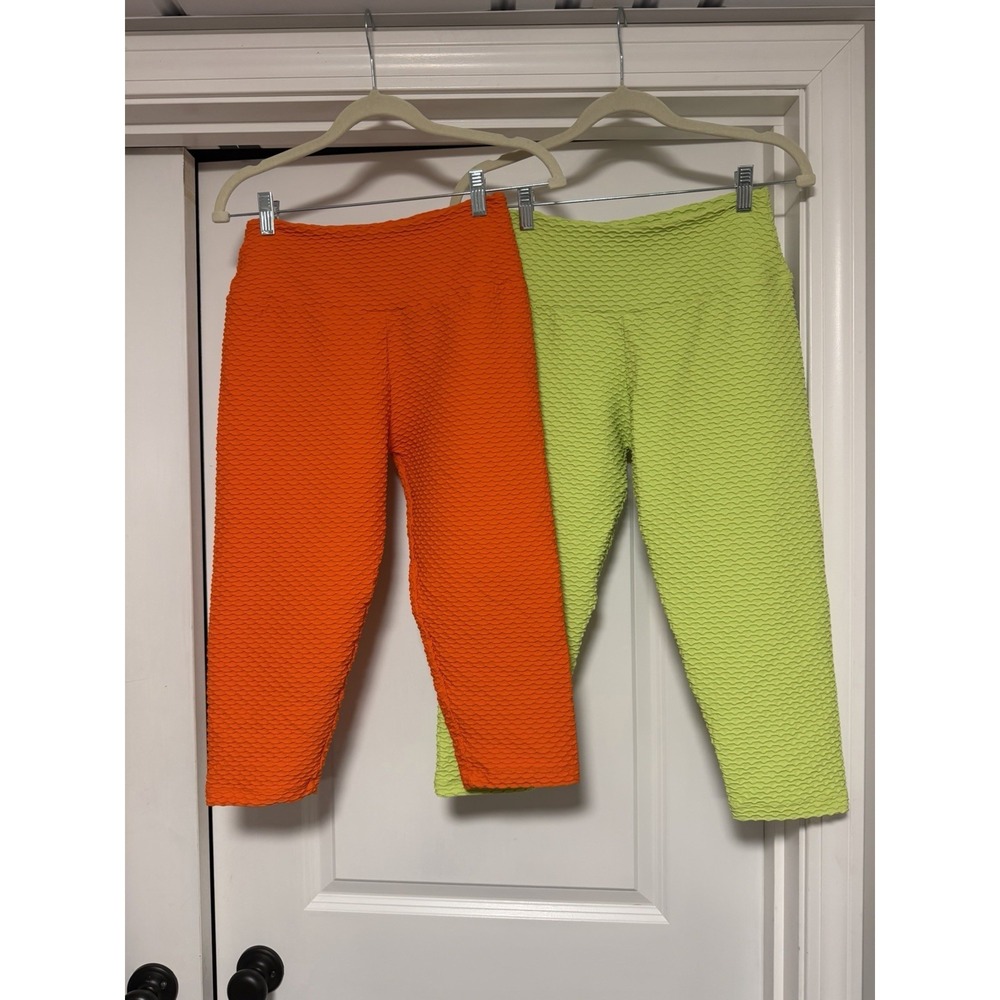 Booty By Brabants, Set Of Neon Cropped Leggings, Orange/Yellow